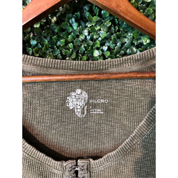 Pilcro Anthropologie Washed Green Cropped Cardigan Sz Small - Picture 2 of 3